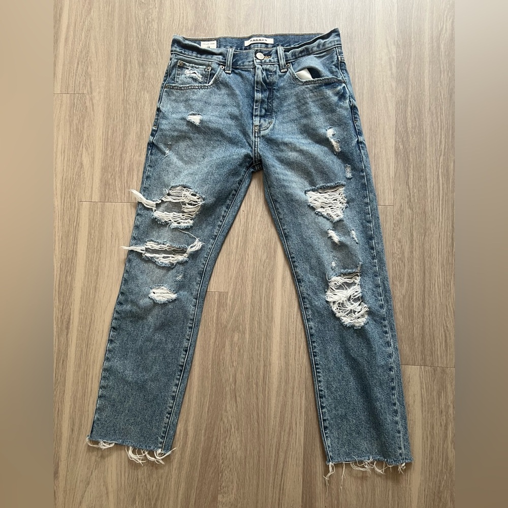 PacSun Vintage Loose Distressed Jeans Size 29 High Rise Straight Leg Raw Hem